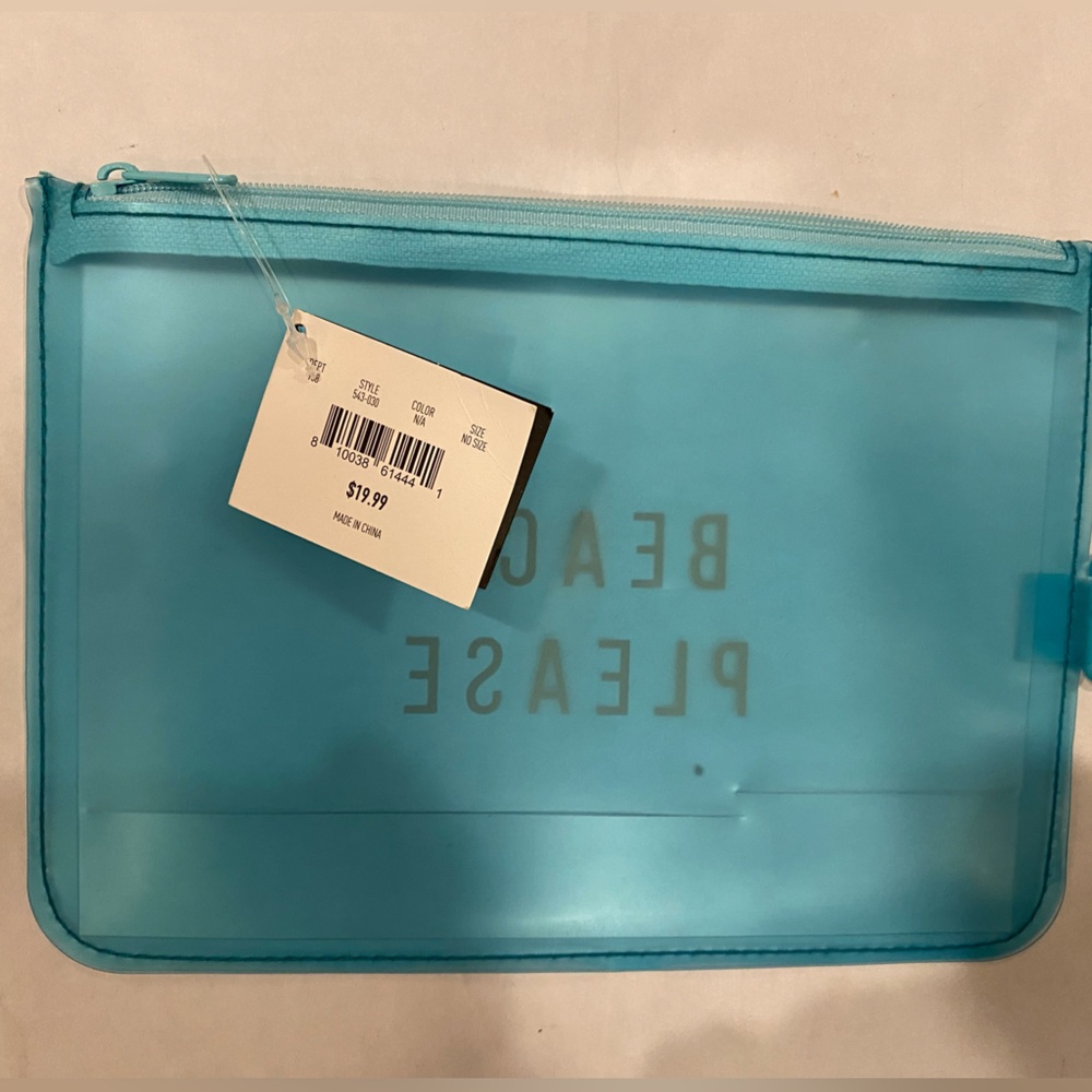 SAKS FIFTH AVENUE brand zip top plastic travel Pouch BEACH NWT - Picture 2 of 3